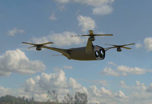 istock modern camera drone in flight, side view of the futuristic 637234902