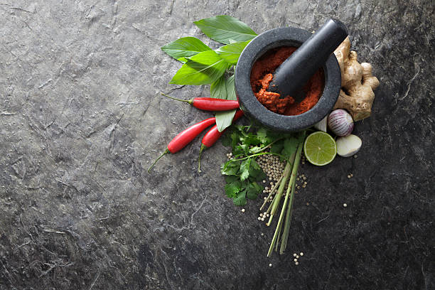 Asian Food: Ingredients for Thai Red Curry Still Life Asian Food: Ingredients for Thai Red Curry Still Life mortar and pestle stock pictures, royalty-free photos & images