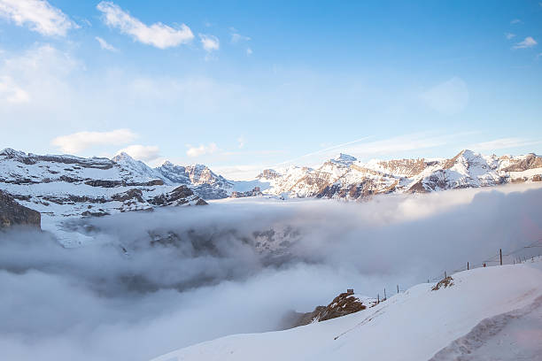 erstaunlicher blick vom jungfraujoch-zug in der winterlandschaft - jungfrau train winter wengen stock-fotos und bilder