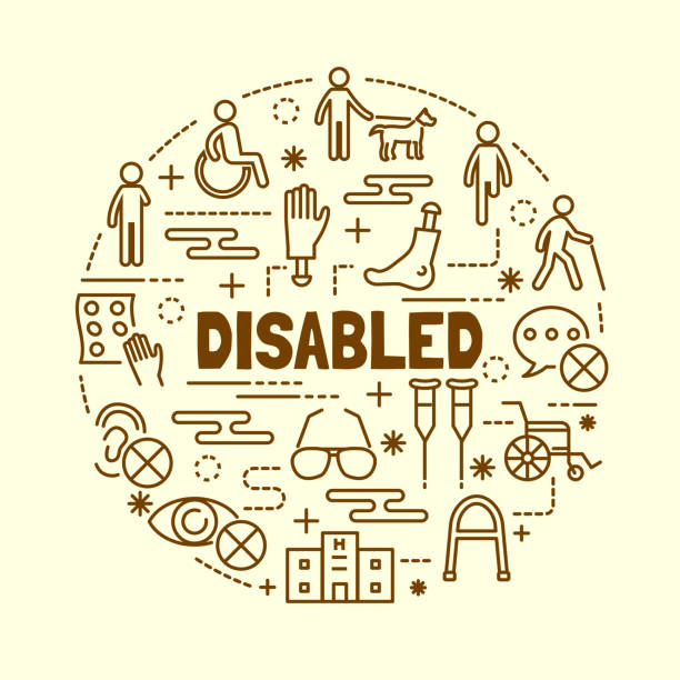 disabled minimal thin line icons set disabled minimal thin line icons set, vector illustration design elements visual impairment stick stock illustrations