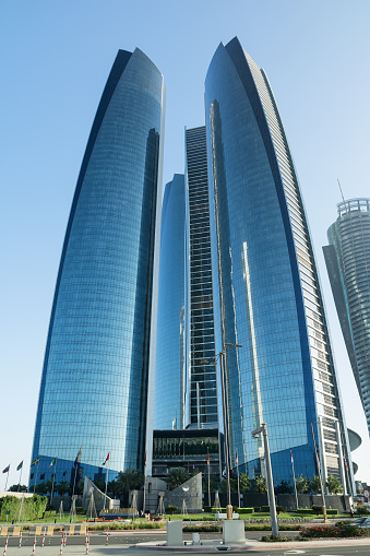 Abu Dhabi, United Arab Emirates - December 4, 2016: Etihad Towers in Abu Dhabi. Etihad Towers is the name of a complex of buildings with five towers in Abu Dhabi, the capital city of UAE.