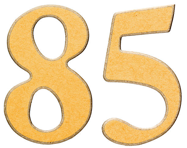 istock 85, eighty five, numeral of wood combined with yellow insert, 637249036