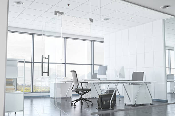 istock Modern Office Room With Glass Walls 637249110