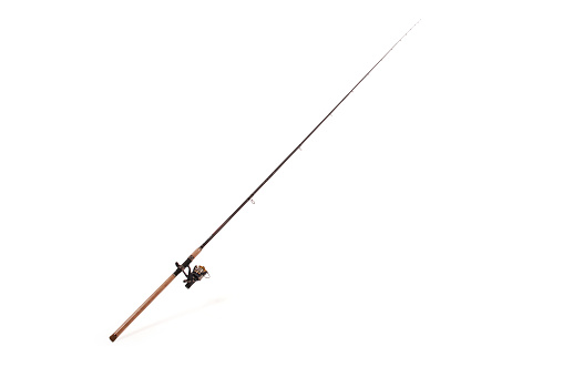 Carp feeder fishing rod in full size image (with the coil) isolated on white background with soft shadow. Clipping path