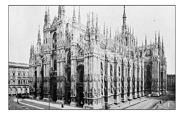 istock Antique dotprinted photographs of Italy: Milan, Piazza Duomo 637251196