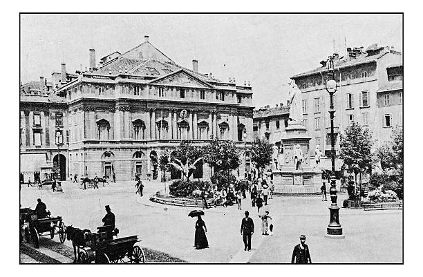 Antique dotprinted photographs of Italy: Milan, Teatro della Scala Antique dotprinted photographs of Italy: Milan, Teatro della Scala milan photos stock illustrations