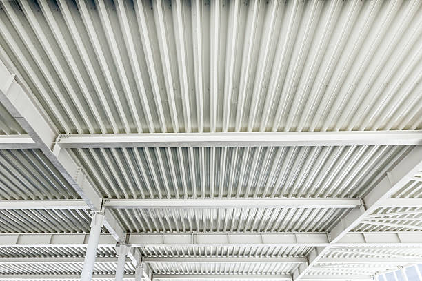 istock Architecture concept, white structure girders, metal skeleton fo 637253738