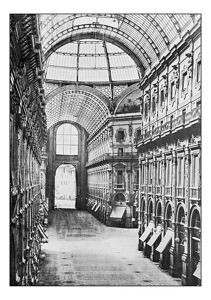 ilustrações, clipart, desenhos animados e ícones de fotografias antigas da itália: milão, galleria vittorio emanuele - galleria vittorio emanuele ii