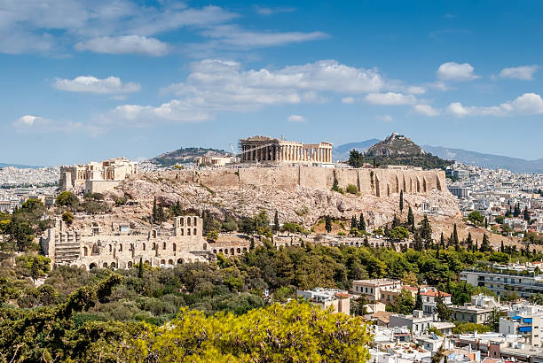 Parthenon temple in the Acropolis of Athens, Greece stock photo