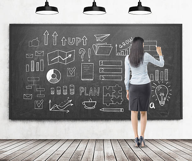 istock woman drawing a startup idea sketch on a blackboard 637257238