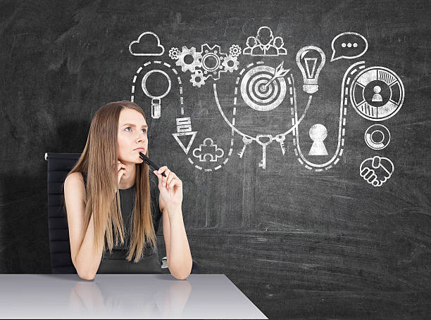 istock Girl at table and business sketch 637257672