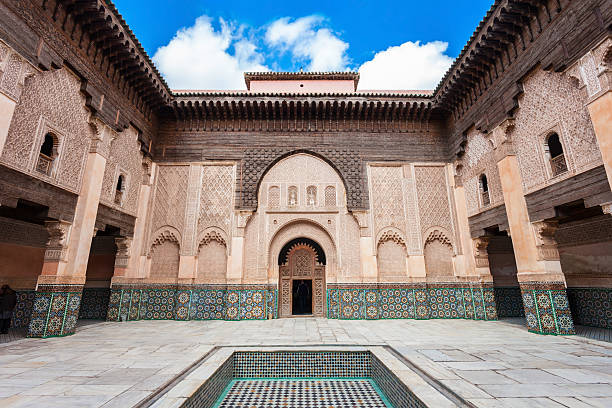 Ben Youssef Medersa The Ben Youssef Medersa is an Islamic college in Marrakesh, Morocco, it is the largest Medrasa in Morocco. madressa photos stock pictures, royalty-free photos & images