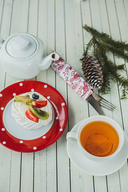 istock Beautiful white dessert on a red napkin 637259738