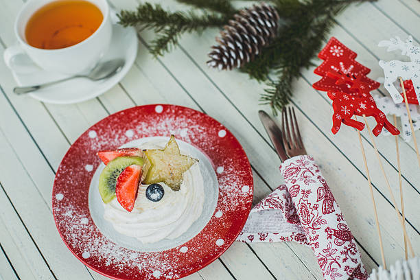 istock Beautiful white dessert on a red napkin 637259974