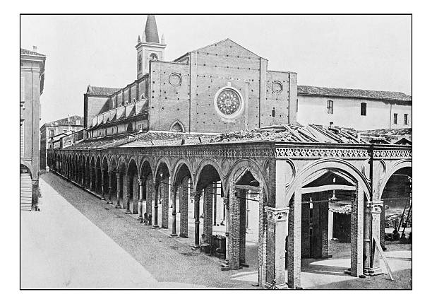 antike punktgedruckte fotografien von italien: bologna, santa maria dei servi - bologna stock-grafiken, -clipart, -cartoons und -symbole