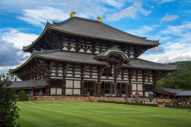 Nara, Japan - October 8, 2016: Unidentified people at Todaiji temple in Nara, Japan. This Buddhist temple complex houses the worlds largest bronze statue of the Buddha Vairocana