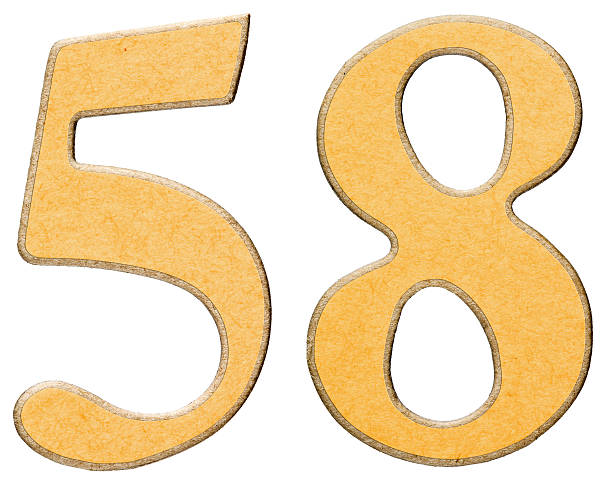 58, fifty eight, numeral of wood combined with yellow insert, 58, fifty eight, numeral of wood combined with yellow insert, isolated on white background number 58 stock pictures, royalty-free photos & images