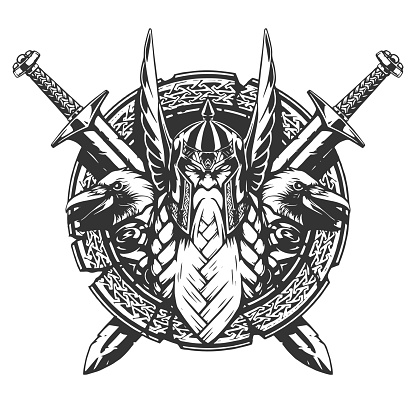 God Odin illustration tattoo style in vector