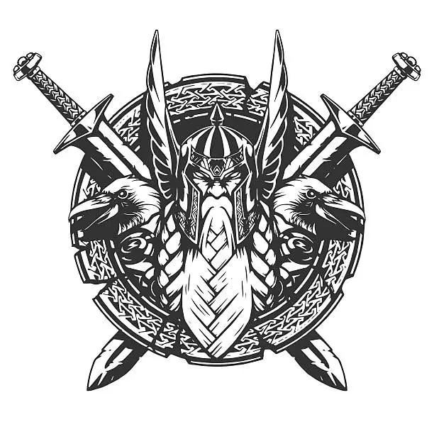 Vector illustration of God Odin illustration tattoo style