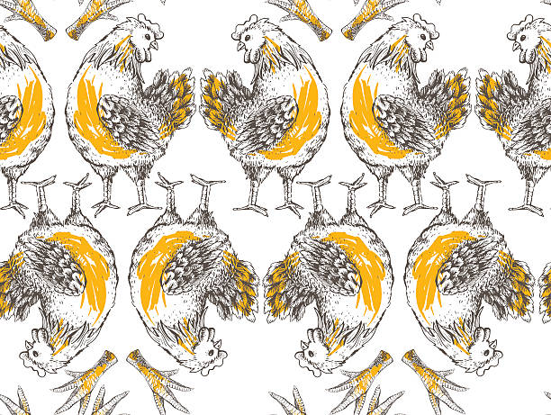 seamless designe pattern Seamless pattern with hen and leg. Symmetrical brood-hen on white background. Handmade illustration of vector for your design. It may be used for packing, box, cloth and other your designe concept art tissue box pattern stock illustrations
