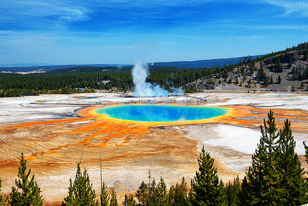 grand pryzmatyczne sprężyny yellowstone park narodowy wyoming - midway geyser basin zdjęcia i obrazy z banku zdjęć