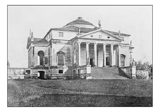 ilustraciones, imágenes clip art, dibujos animados e iconos de stock de fotografías antiguas impresas de italia: veneto, vicenza, villa rotonda palladio - andrea palladio