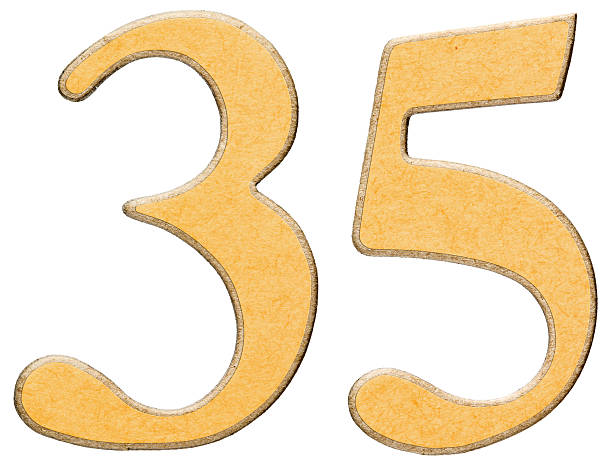 istock 35, thirty five, numeral of wood combined with yellow insert, 637268464