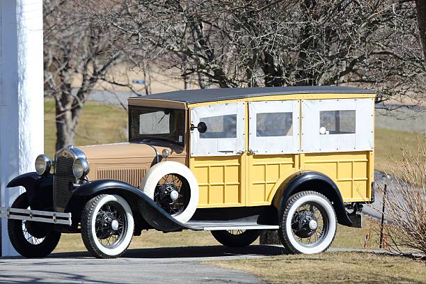 istock Antique truck, trees in  background, spare tire on side. 637269732