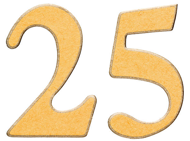 istock 25, twenty five, numeral of wood combined with yellow insert, 637271552