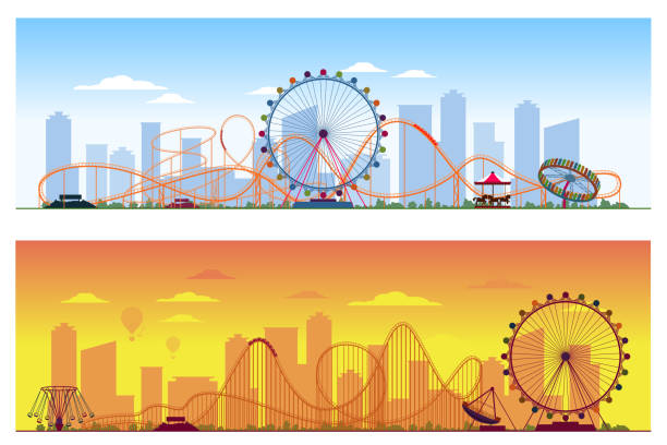 ルナパークコンセプト。面白い娯楽の色の背景ベクトルのイラスト - ferris wheel luna park amusement park carnival点のイラスト素材／クリップアート素材／マンガ素材／アイコン素材