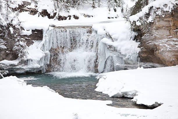 Winter scenic. Johnston Canyon, Banff, Alberta, Canada. The stunning waterfall in Banff National Park is located in the Johnston Canyon, one of the most popular tourist attractions in Banff area. Nobody is in the image, taken with Canon Mark II body and L series lens.