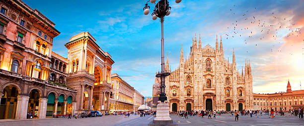 Piazza Duomo in Milan Piazza Duomo with Galleria Vittorio Emanuele II and  Milan Cathedral, Italy milan photos stock pictures, royalty-free photos & images