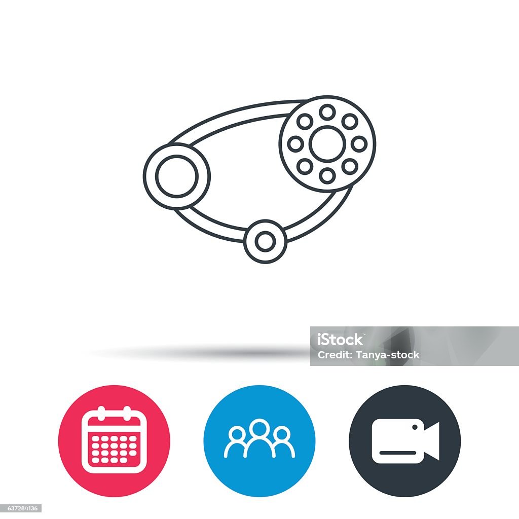 Timing belt icon. Generator strap sign. Timing belt icon. Generator strap sign. Repair service symbol. Group of people, video cam and calendar icons. Vector Badge stock vector