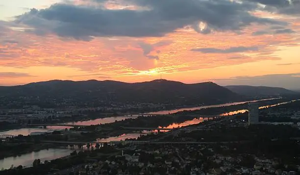 Sunset over Vienna, Kahlenberg and the Danube River