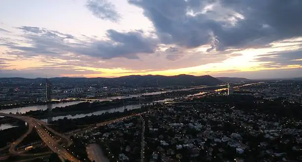 Sunset over Vienna, Kahlenberg and the Danube River