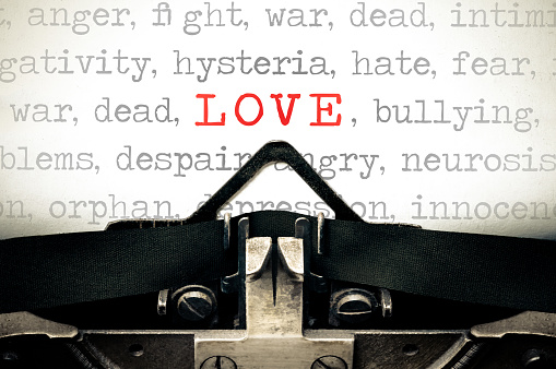 Typewriter written message with the word Love