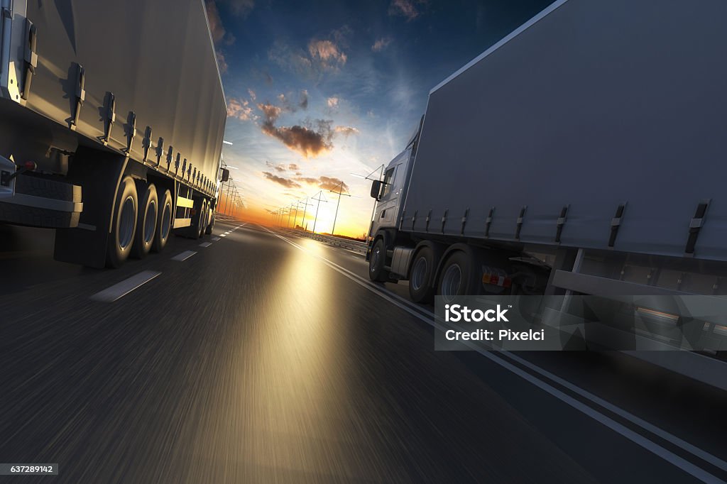 3D rendering of generic transportation concept at dawn Truck Stock Photo