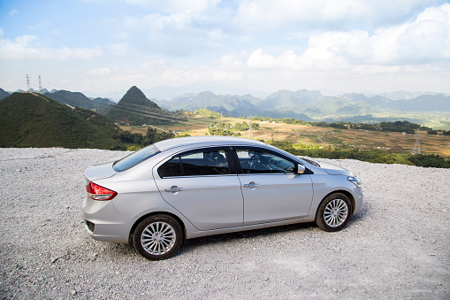 Portocolom, Spain - 19th February, 2019: Toyota Corolla Touring Sports hybrid car stopped on a parking. The Corolla is the most popular car model in the world.