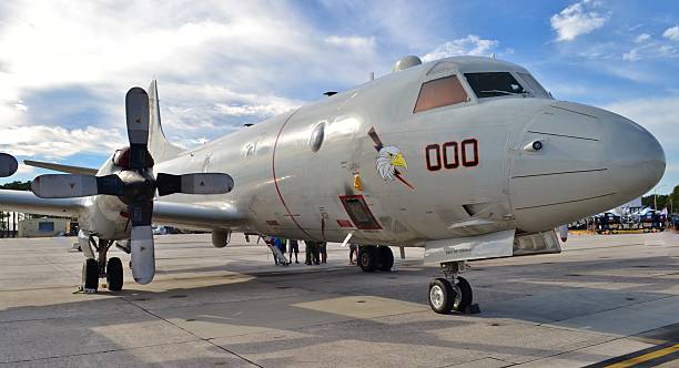 Pensacola, Florida, USA - November 11, 2016: A U.S. Navy P-3 Orion anti-submarine aircraft, based on the Lockheed L-188 Electra airframe, on the runway at Naval Air Station Pensacola in Florida.