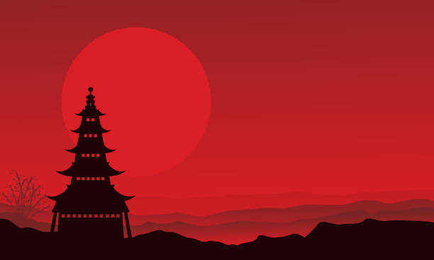 istock Landscape silhouette of pagoda Chinese New Year 637291614