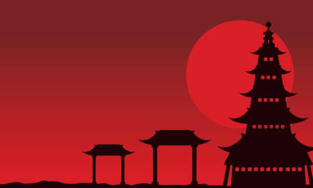 istock Chinese theme landscape of silhouettes 637291634