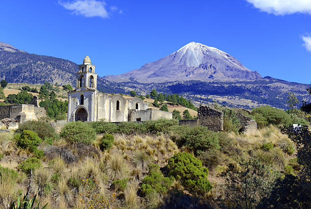 Pico de Orizaba volcano, the highest mountain in Mexico Pico de Orizaba volcano, or Citlaltepetl, is the highest mountain in Mexico, maintains glaciers and is a popular peak to climb along with Iztaccihuatl and other volcanoes in the country popocatepetl volcano photos stock pictures, royalty-free photos & images
