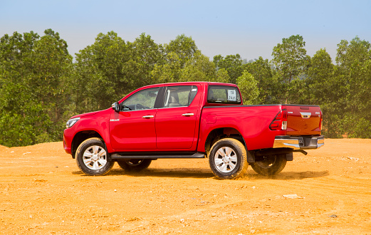 Hanoi, Vietnam - Nov 17, 2016: Toyota Hilux 2016 all new car is running on the test offroad in Vietnam.