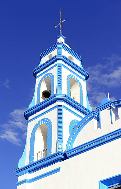 istock Colorful Blue and white Church with blue sky background, Mexico 637293680