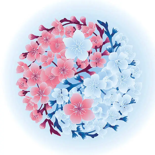 Vector illustration of Yin Yang made of sakura