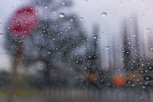 Driving in the rain in winter
