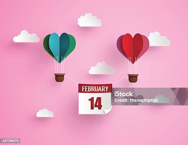 Hot Air Balloon In A Heart Shape Stock Illustration - Download Image Now - Valentine Card, Valentine's Day - Holiday, Hot Air Balloon