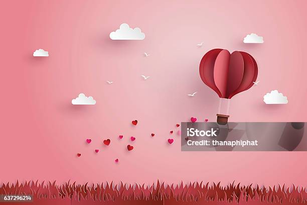 Origami Aus Heißluftballon Und Cloud Stock Vektor Art und mehr Bilder von Liebe - Liebe, Valentinstag, Herzform