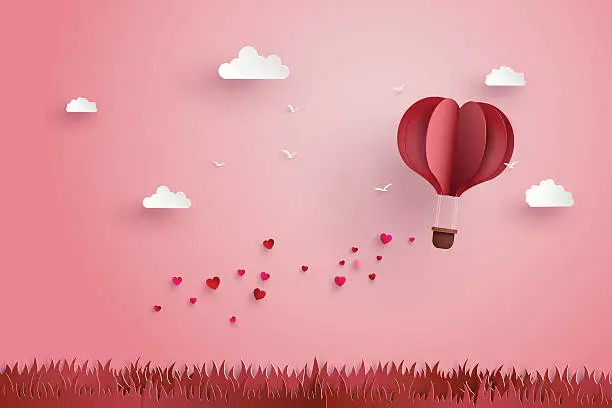Vector illustration of Origami made hot air balloon and cloud
