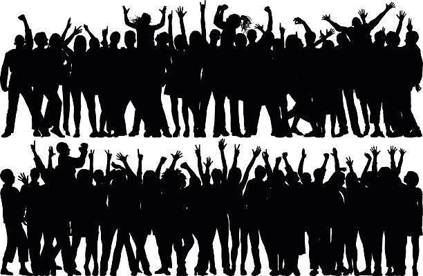 толпа (все полные, по-настоящему, подробные люди) - cheering silhouette people crowd stock illustrations